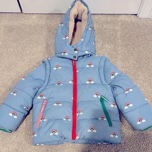 Boden Blue Puffer with Removable Sleeves and Hood Sz 3-4Y